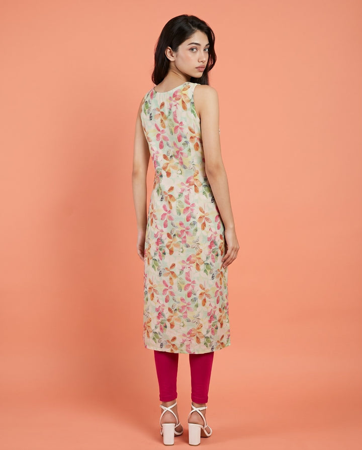 Multi Colour Viscose Blended Sleeveless Straight cut Long Kurta