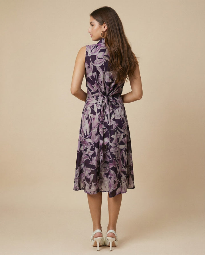 Purple Printed Viscose Blended Midi Dress
