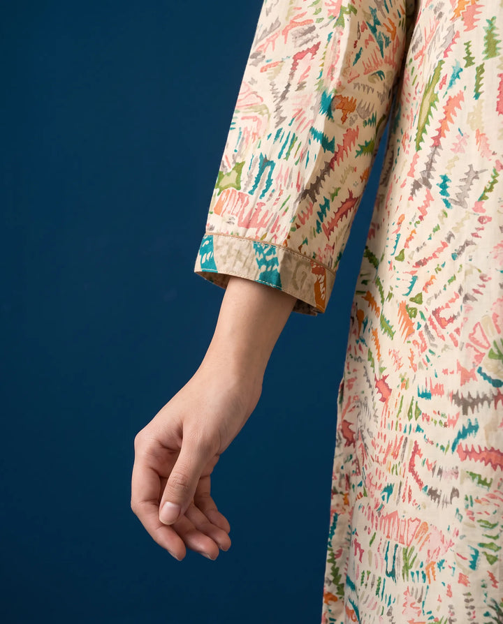 White Printed Viscose BlendedShort Kurti