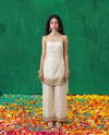 White Embriodered Silk Blended Spaghetti Strap Kurta Bottom Dupatta Set