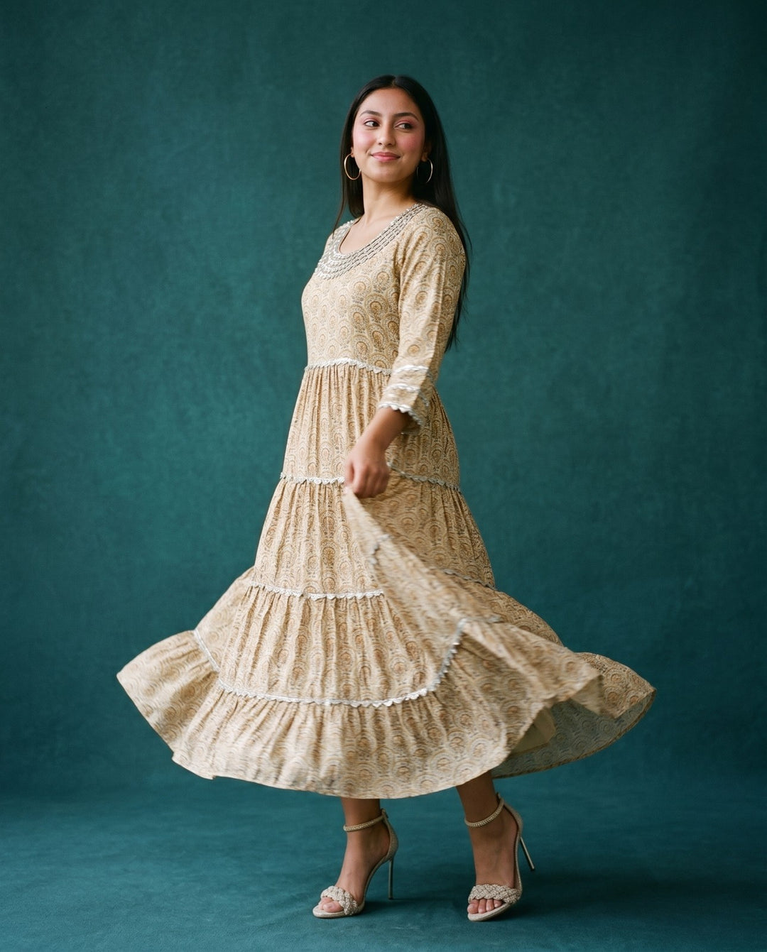 Yellow Printed Silk Blended Maxi Dress