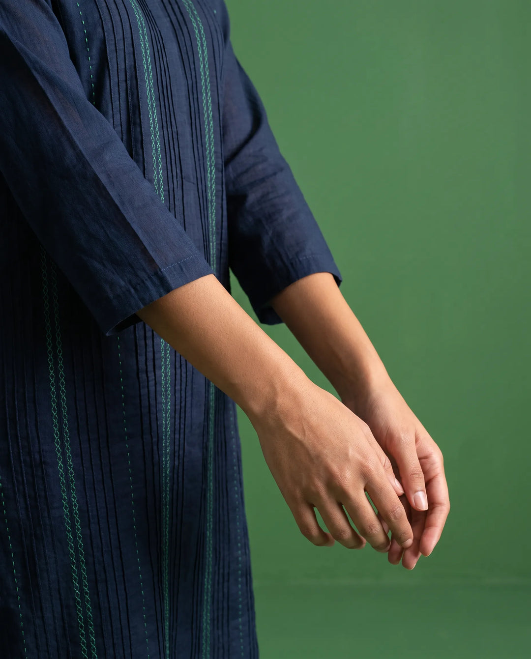 Navy Embroidered Cotton Straight cut Long Kurta
