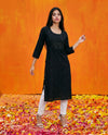 Black Embroidered Viscose Blended Straight cut Long Kurta