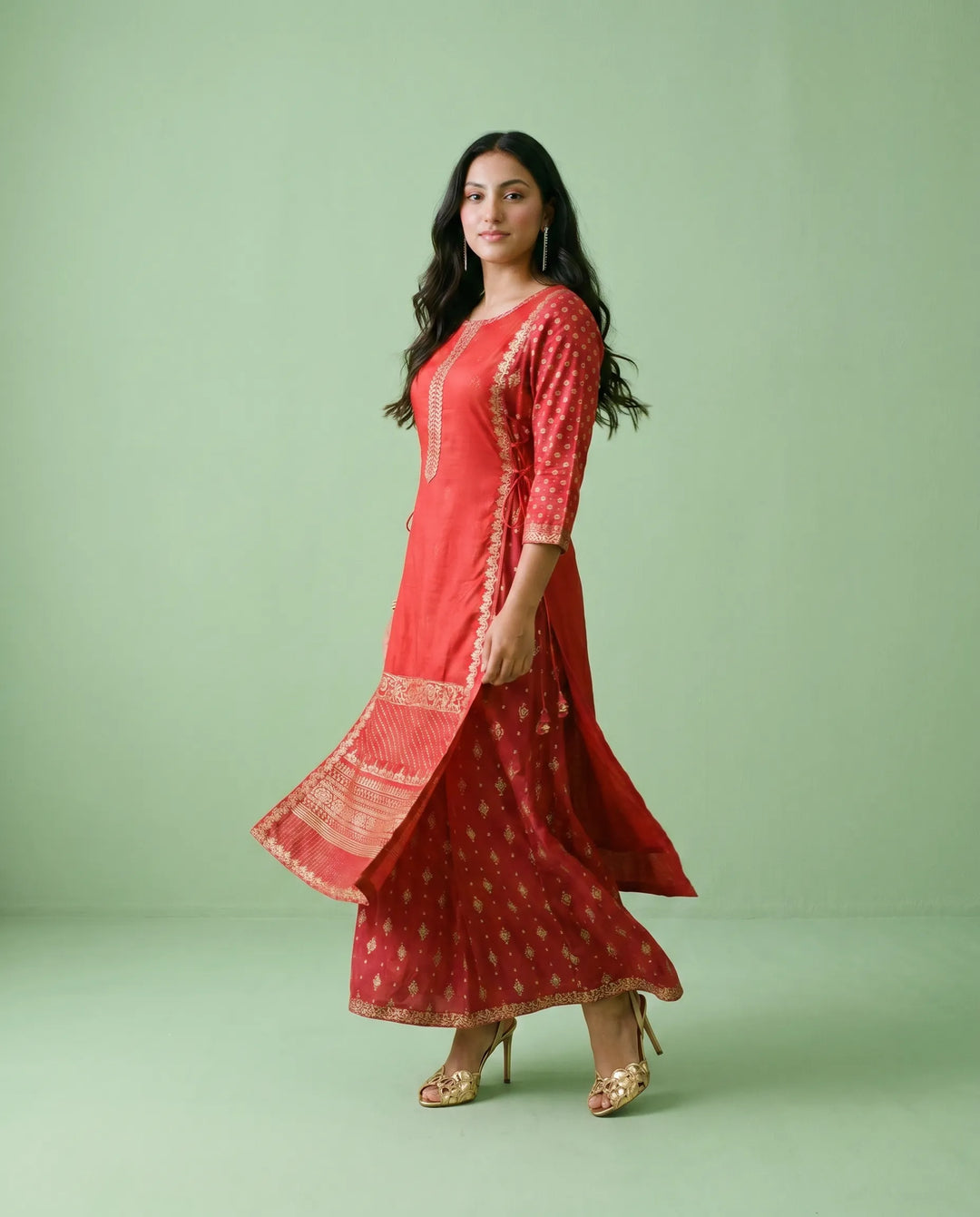 Red Printed Viscose Blended Maxi Dress