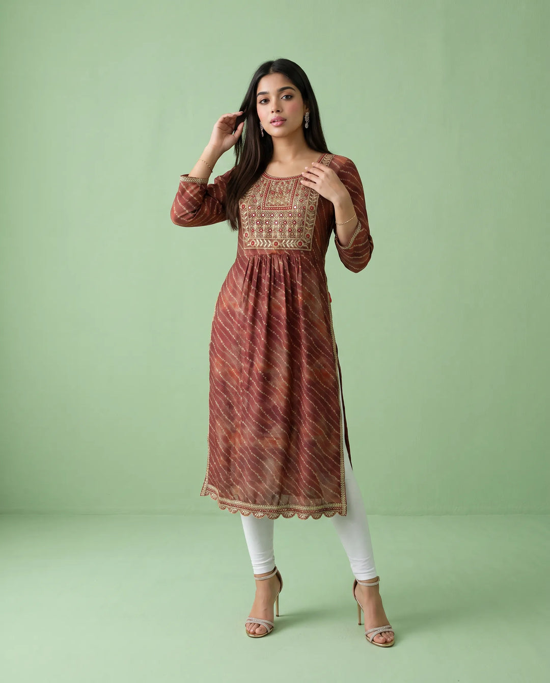 Maroon Embroidered Viscose Blended Straight cut Long Kurta