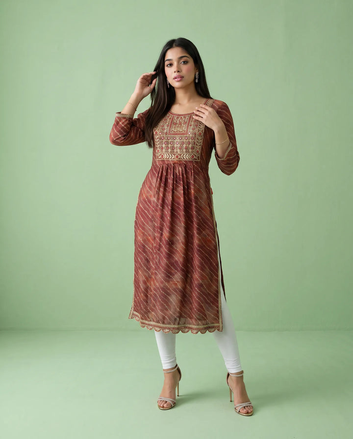 Maroon Embroidered Viscose Blended Straight cut Long Kurta