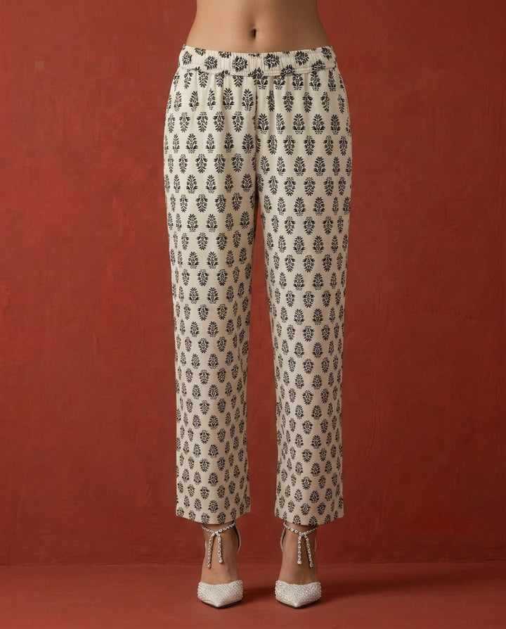 White Printed Cotton Kurta Bottom Dupatta Set
