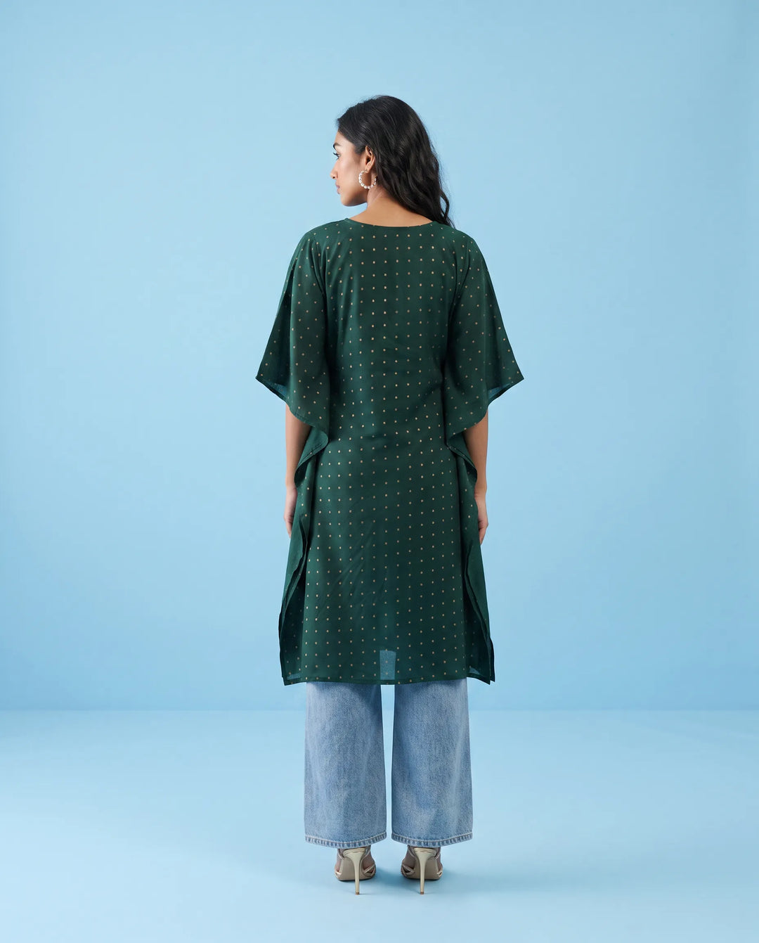 Green Printed Viscose Blended Kaftan