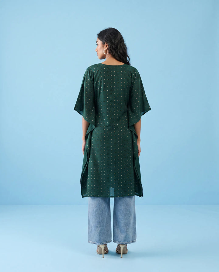 Green Printed Viscose Blended Kaftan