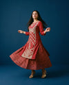 Red Embriodered Silk Blended Maxi Dress