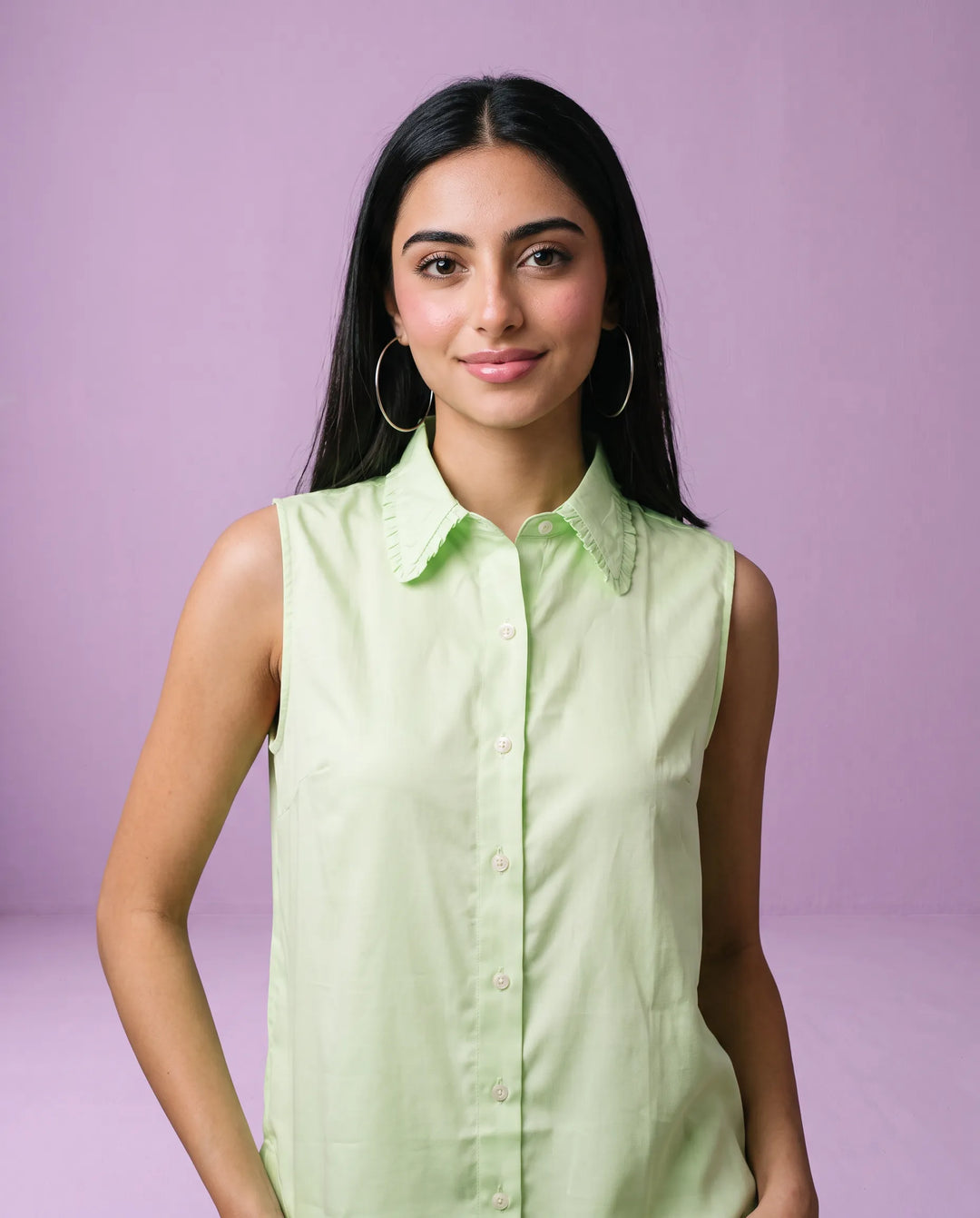 Sea Green Solid Cotton Satin Sleeveless Top