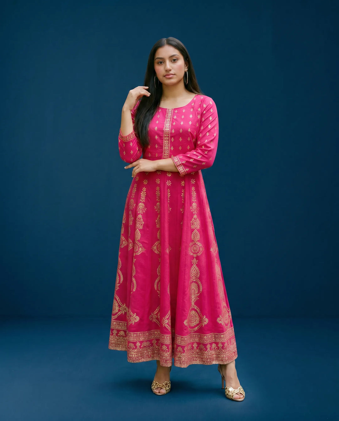 Magenta Printed Rayon Maxi Dress