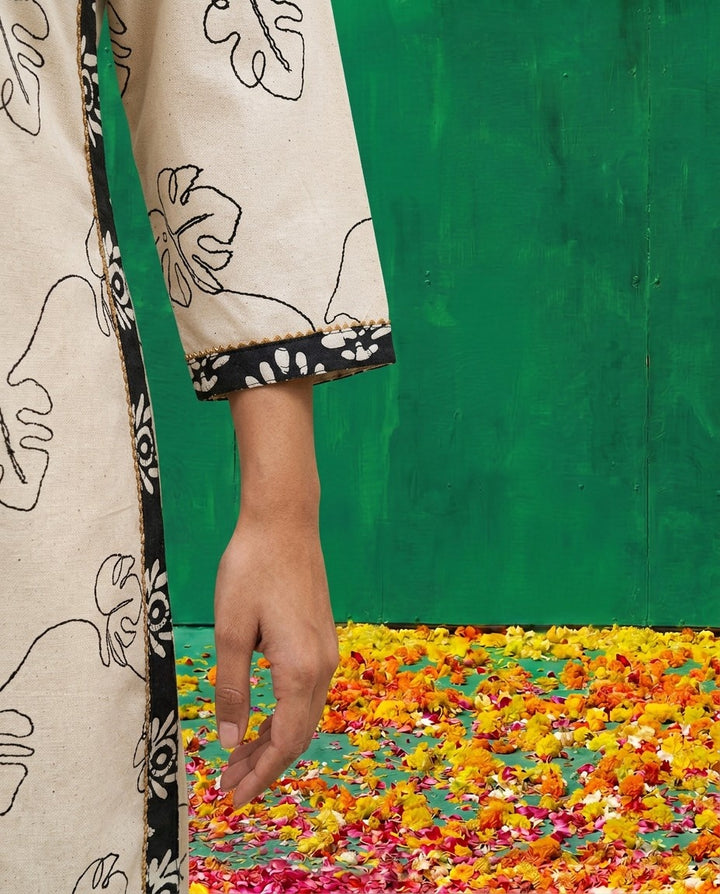 White Printed Cotton Kurta Bottom Dupatta Set