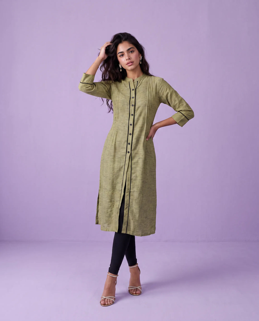 Olive Solid Rayon Blended Straight cut Long Kurta