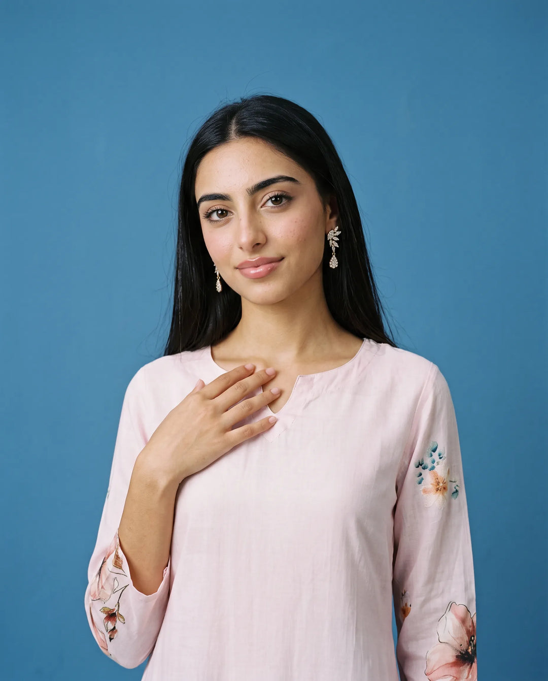 Pink Printed Crepe Silk Straight cut Long Kurta