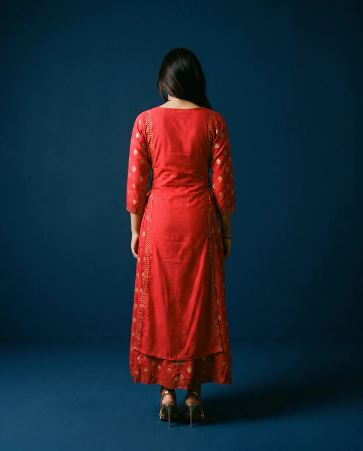 Red Printed Viscose Blended Maxi Dress