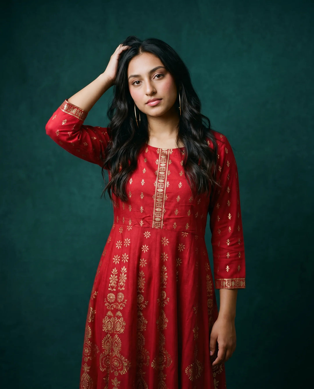 Maroon Printed Rayon Maxi Dress