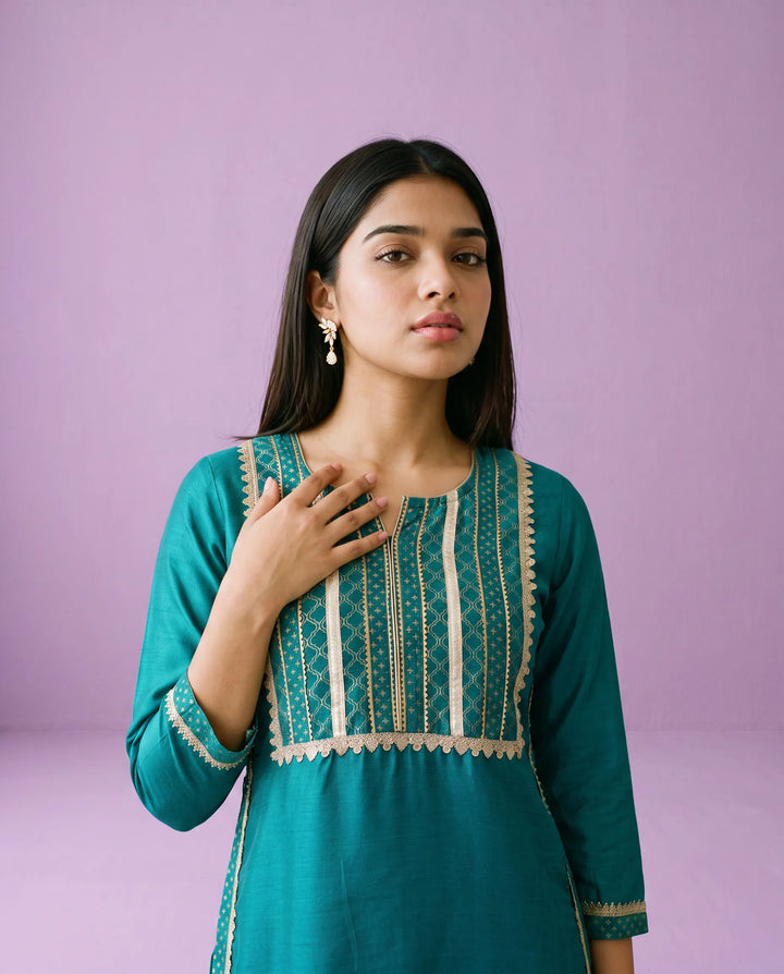 Rama Printed Silk Blended Straight cut Long Kurta