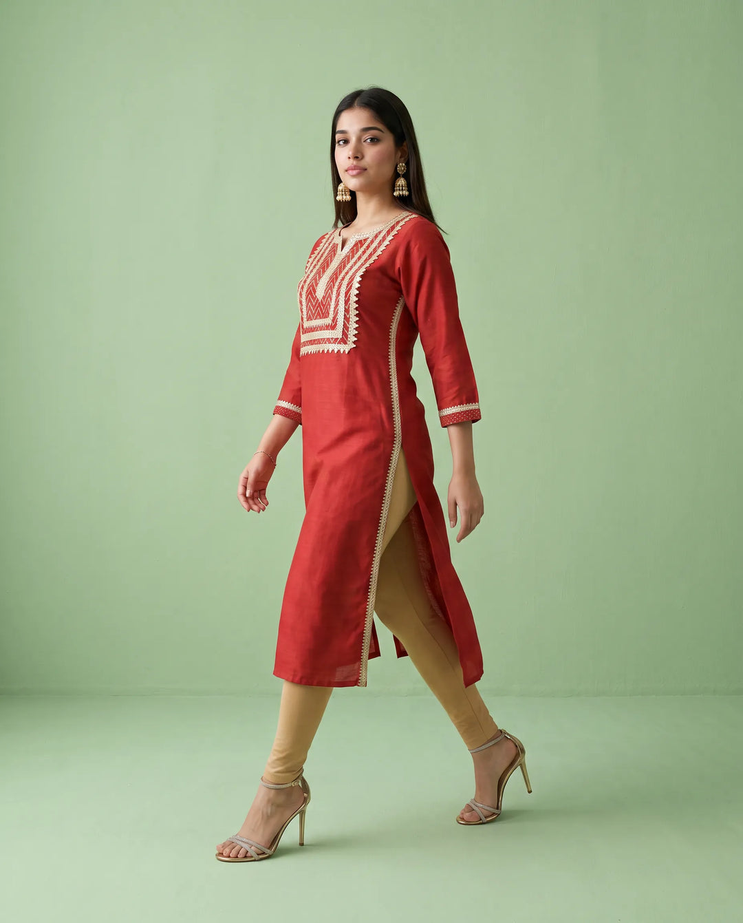 Maroon Printed Silk Blended Straight cut Long Kurta