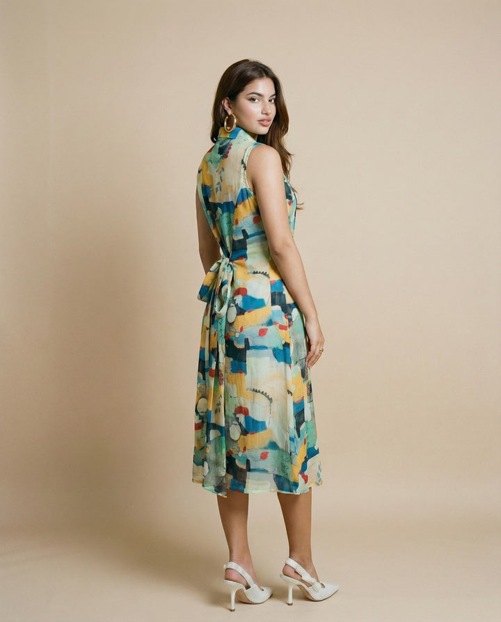 Multi-colour Printed Cotton Blended Midi Dress