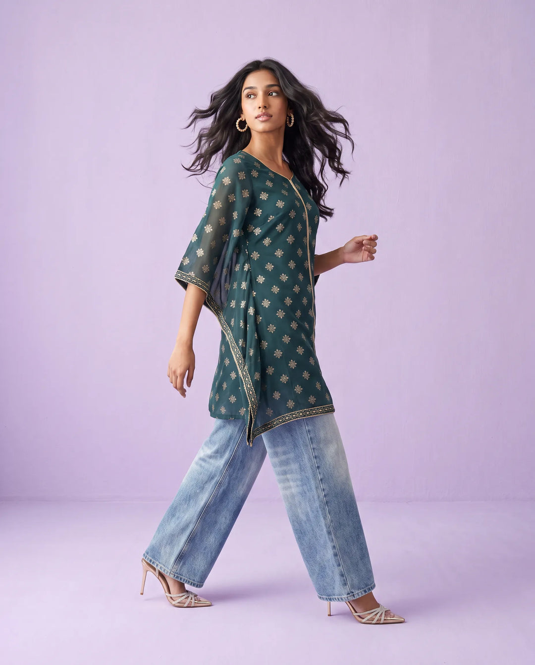 Green Printed Georgette Kaftan