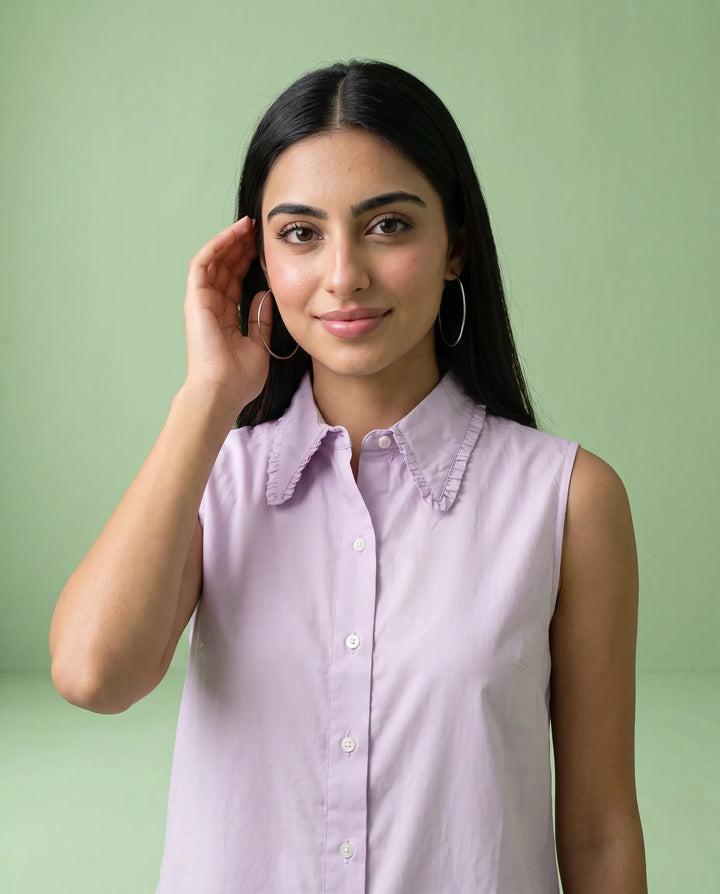 Lavender Solid Cotton Satin Sleeveless Top