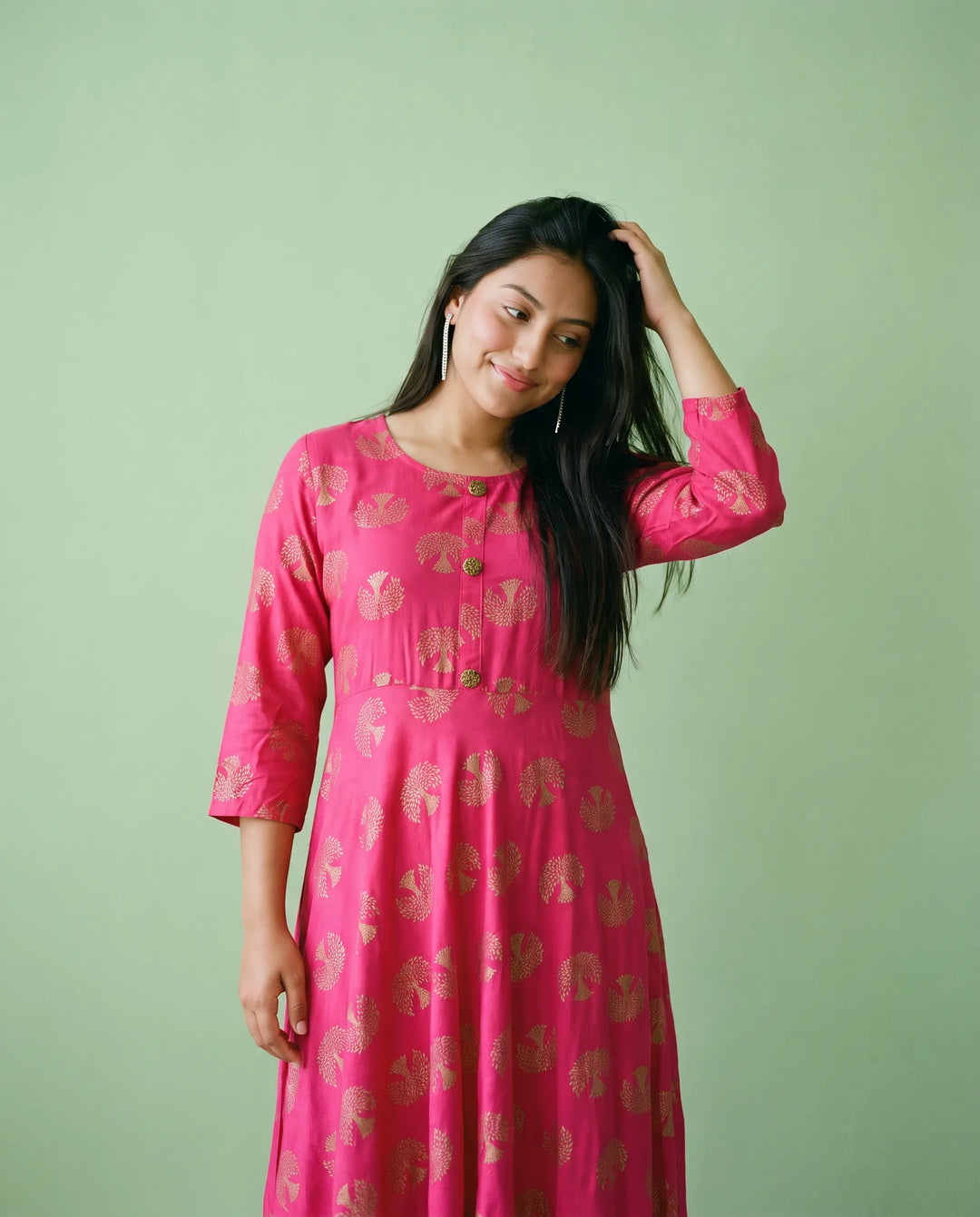 Magenta Printed Rayon Maxi Dress