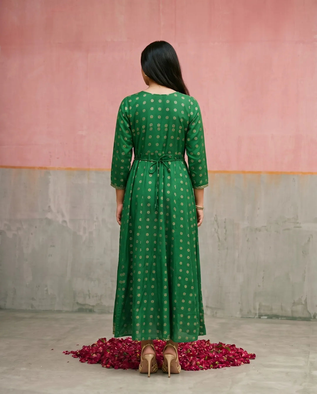 Green Embriodered Rayon Maxi Dress