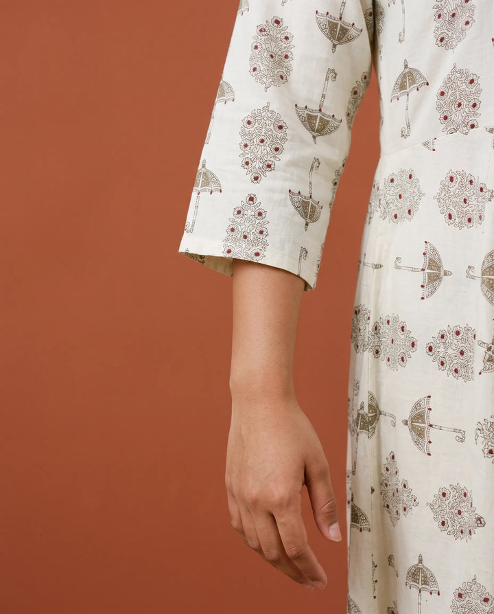 White Printed Rayon Maxi Dress