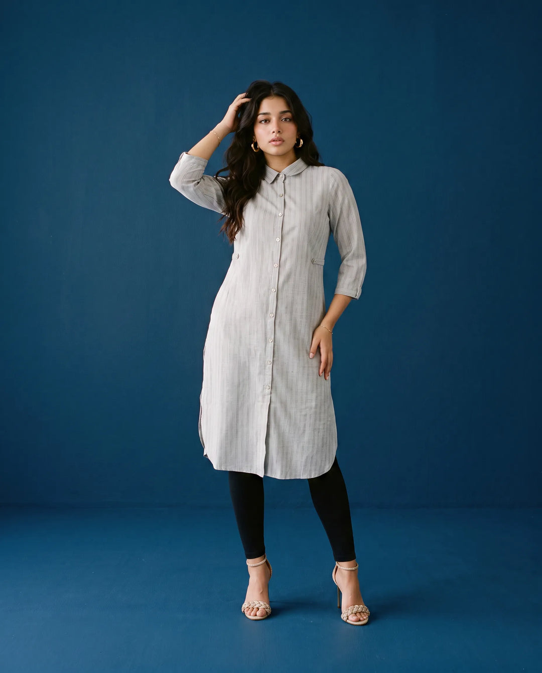 Grey Printed Straight cut Long Kurta