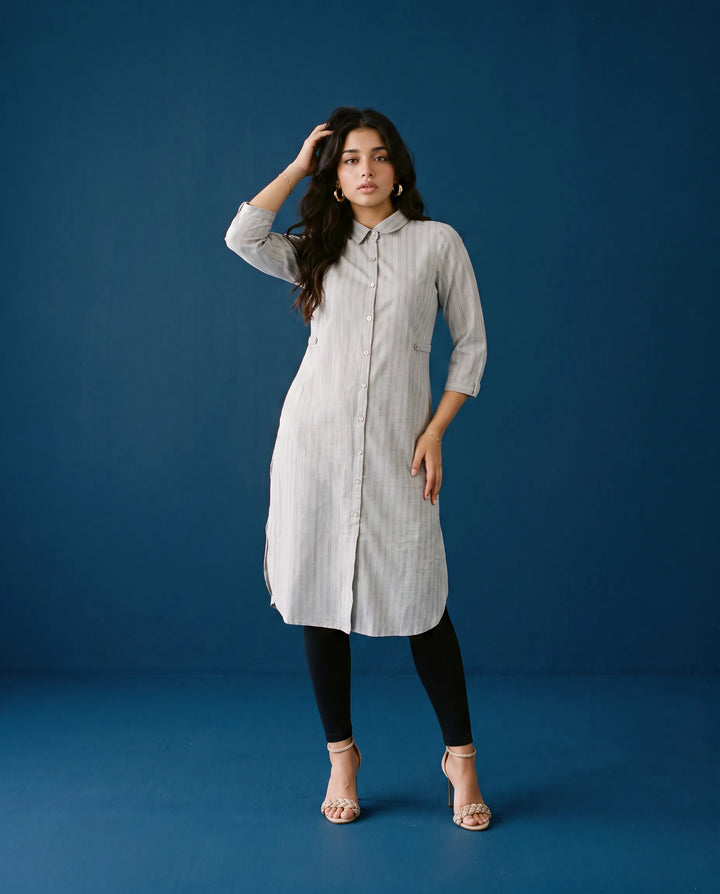 Grey Printed Straight cut Long Kurta