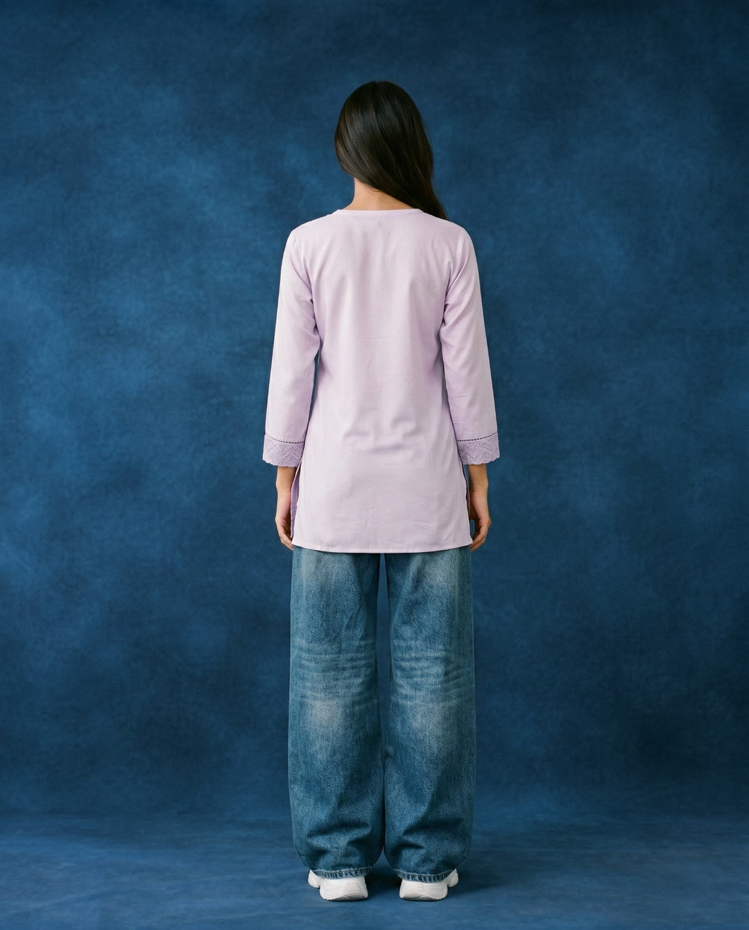 Lavender Embriodered Cotton Short Kurti