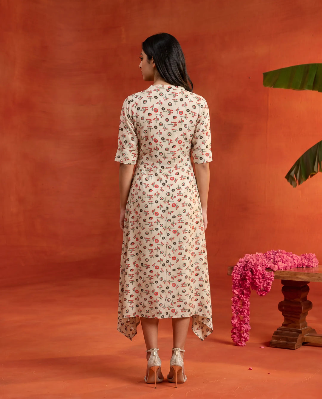 Orange Printed Rayon Maxi Dress