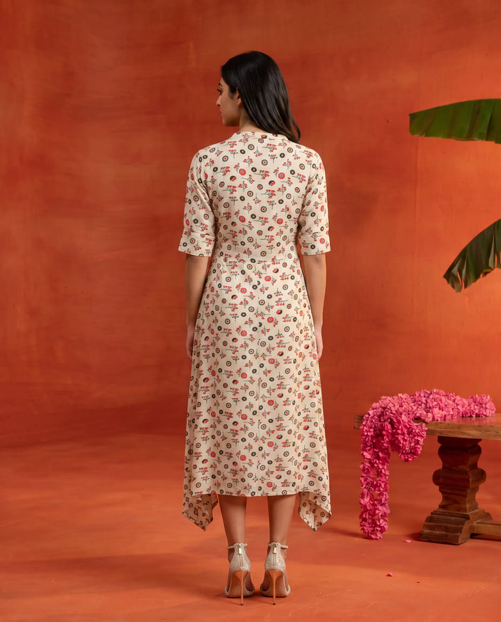 Orange Printed Rayon Maxi Dress