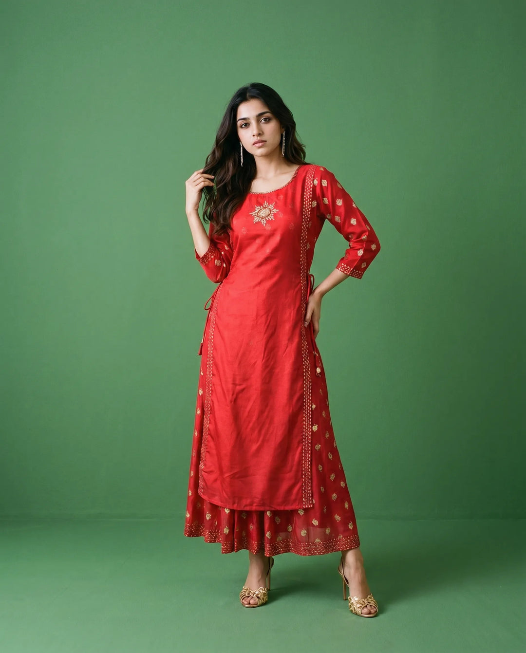 Red Printed Viscose Blended Maxi Dress