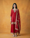 Magenta Embriodered Silk Blended 3/4 Sleeves Kurta Bottom Dupatta Set