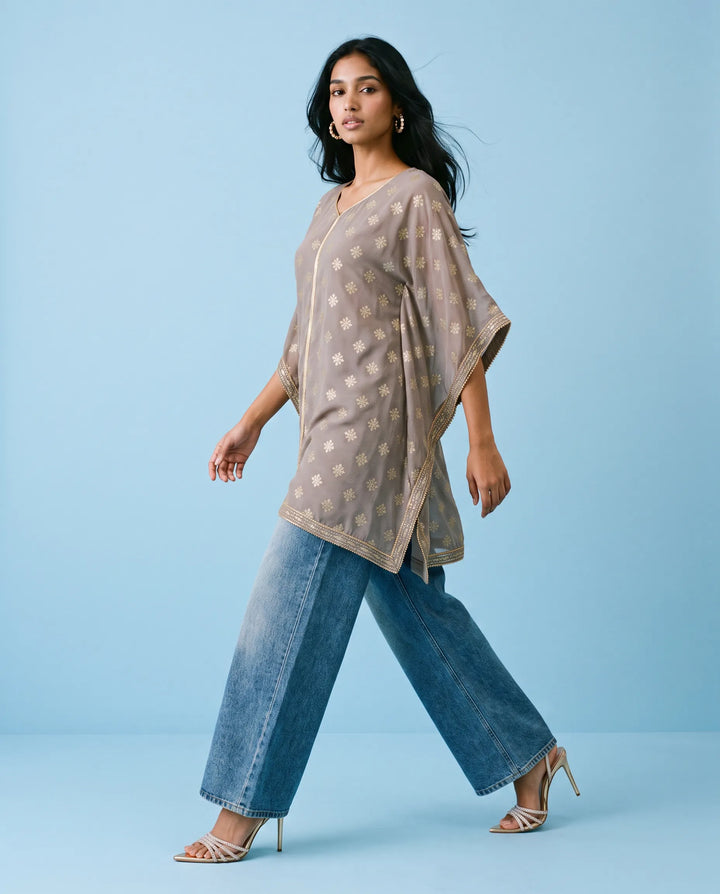 Grey Printed Georgette Kaftan