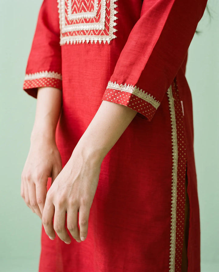 Maroon Printed Silk Blended Straight cut Long Kurta