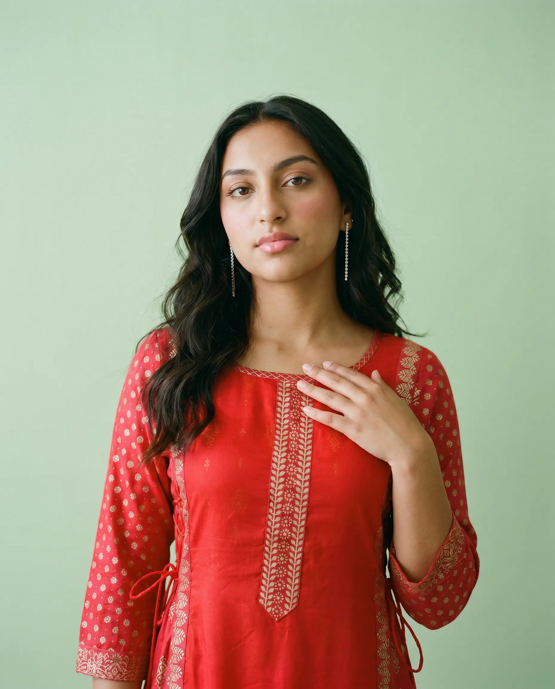 Red Printed Viscose Blended Maxi Dress