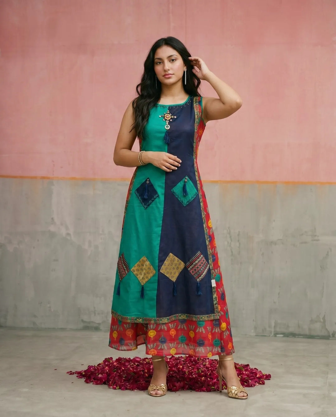 Multi Colour Printed Viscose Blended Sleeveless Maxi Dress