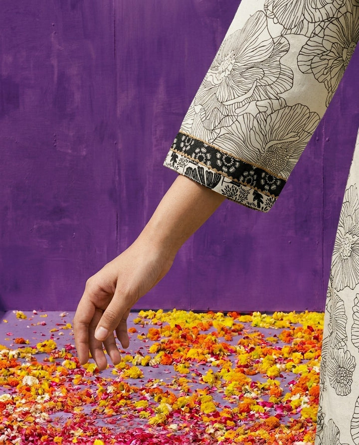 White Printed Cotton Kurta Bottom Dupatta Set