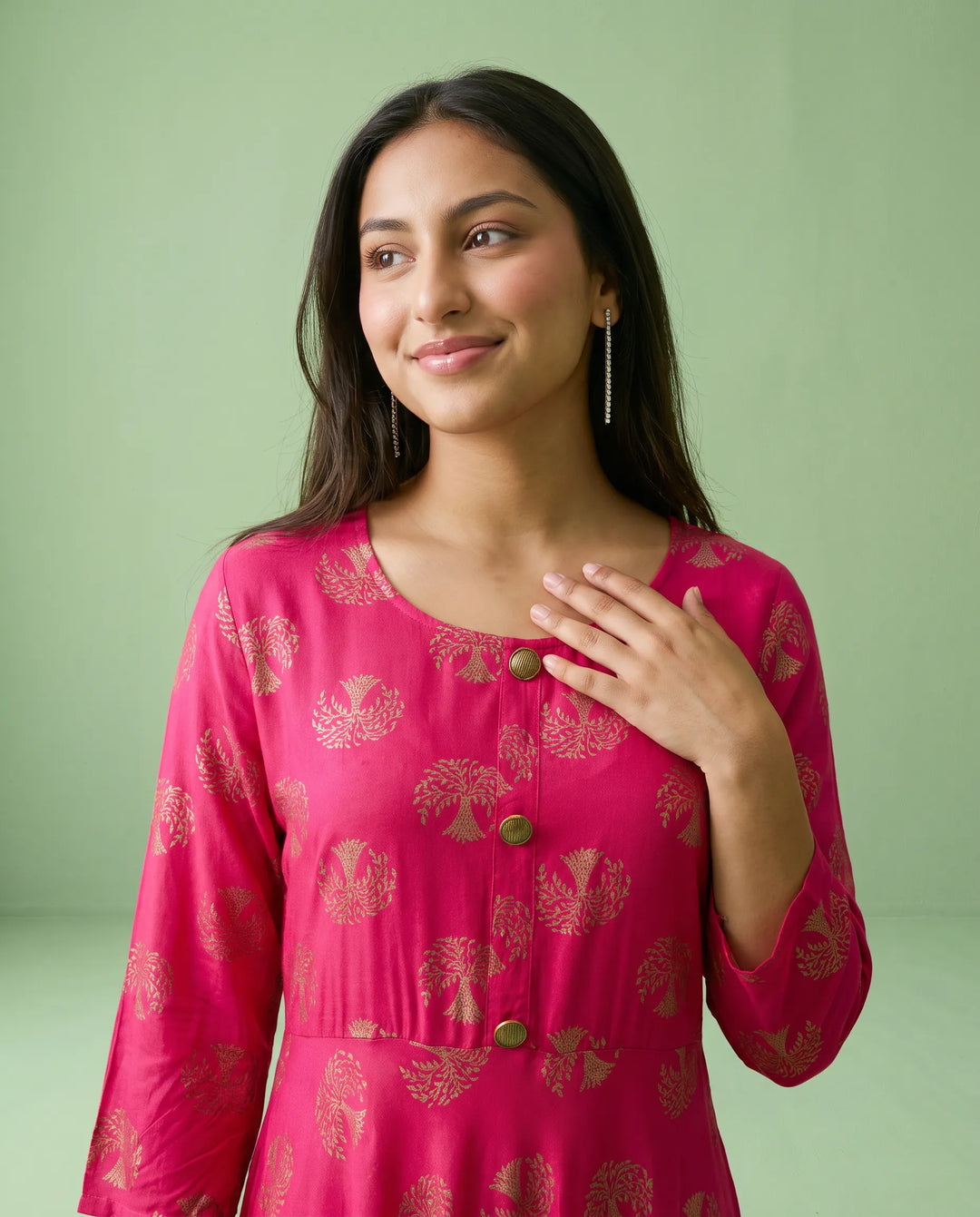 Magenta Printed Rayon Maxi Dress