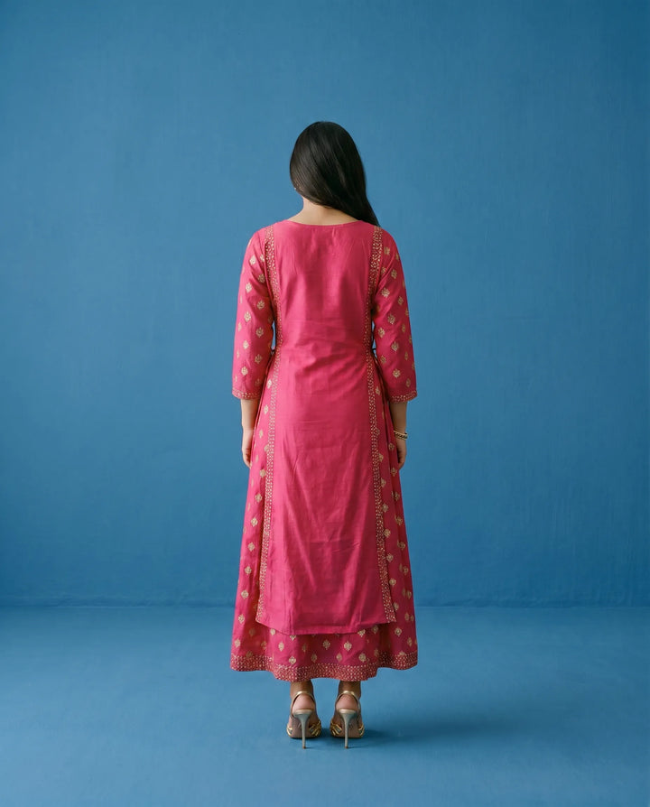 Magenta Printed Viscose Blended Maxi Dress