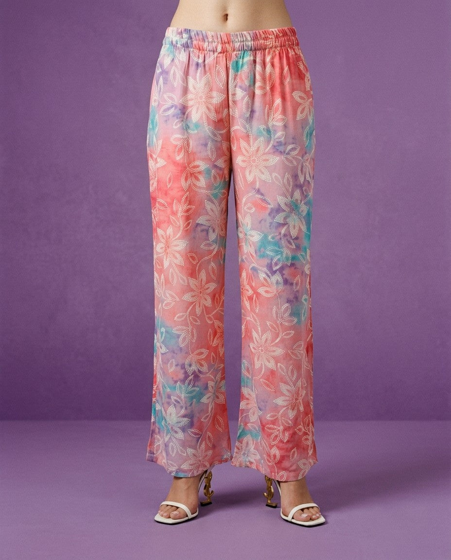 Pink Printed Viscose Blended Co-Ord Set