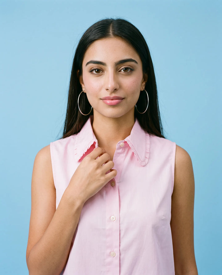 Pink Solid Cotton Satin Sleeveless Top