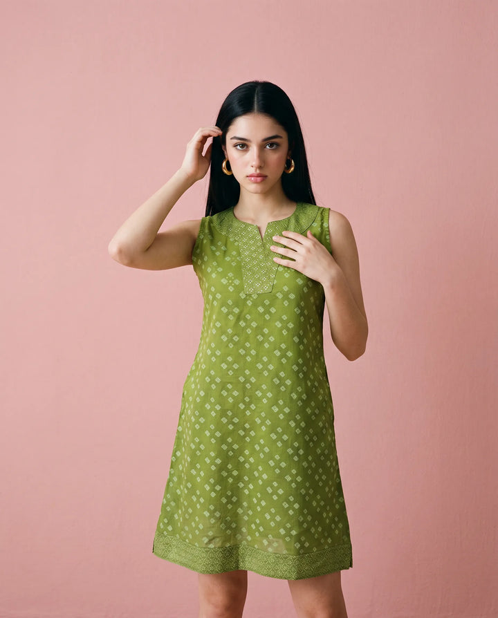 Green Printed Cotton Midi Dress
