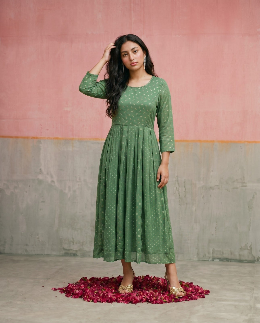 Green Printed Georgette Maxi Dress