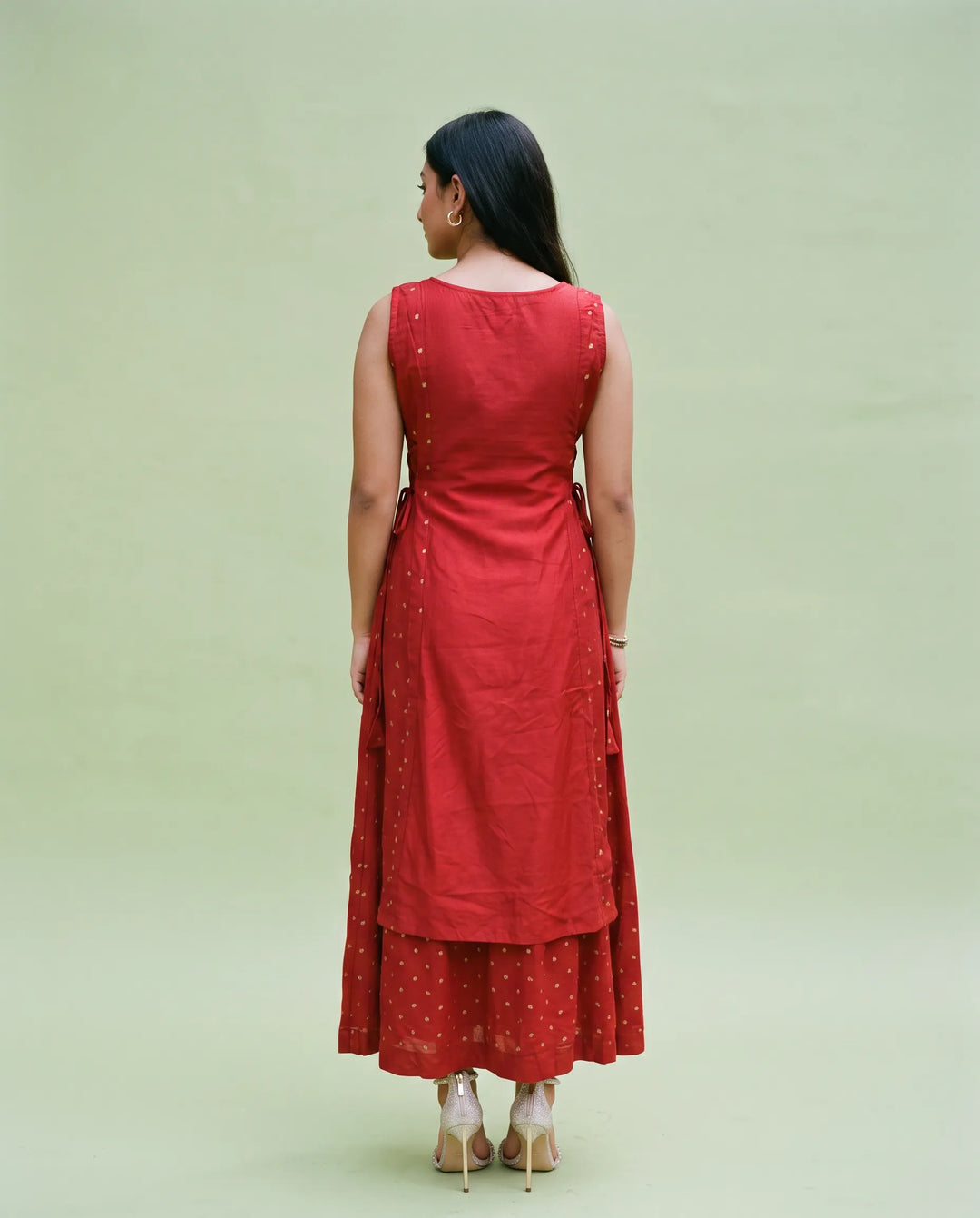 Maroon Printed Viscose Blended Sleeveless Maxi Dress