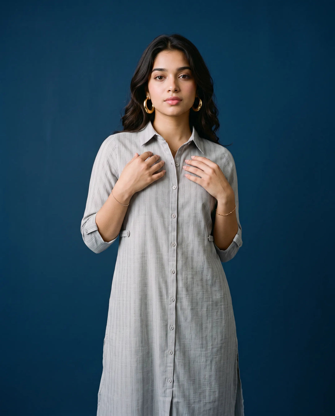 Grey Printed Straight cut Long Kurta