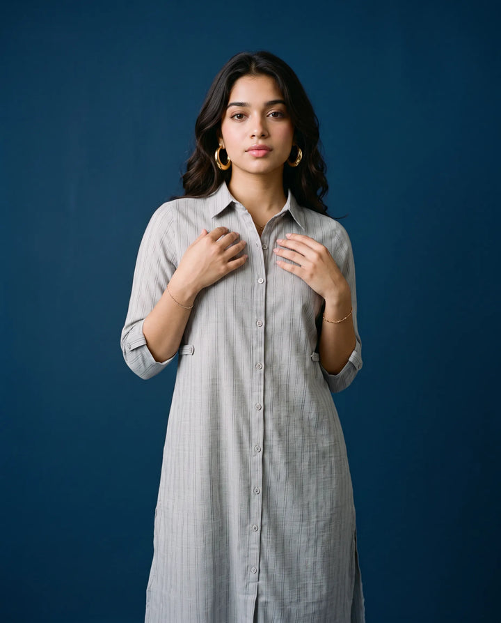 Grey Printed Straight cut Long Kurta